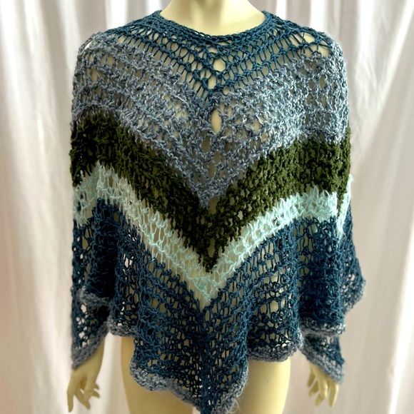 HANDMADE by designer Amity Joy, knit cape in muted tones. One Size fits all. - Picture 8 of 10